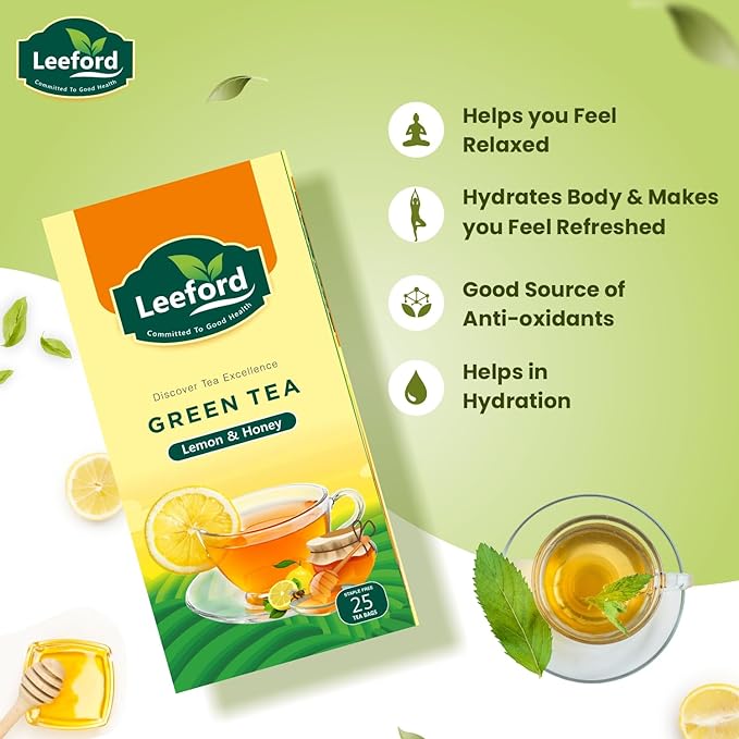 Leeford Green Tea Lemon With Honey - 25 Bags (Pack of 2)